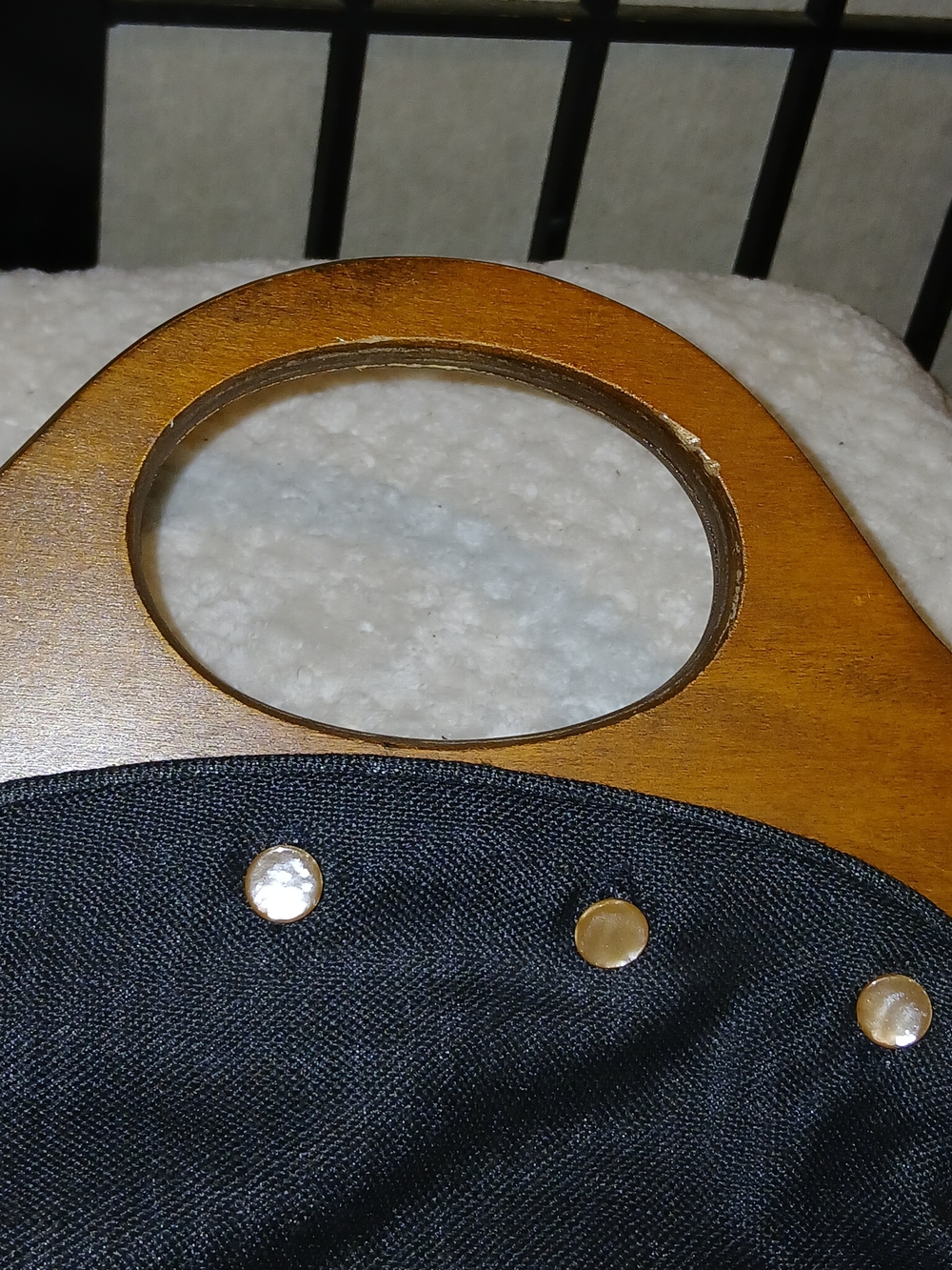 Black Fabric Handbag with Wooden Handles - Picture 5 of 5